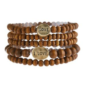 🍉🍉 BROWN "LOVE" WOOD STACKABLE BEADED BRACELET/6PCS